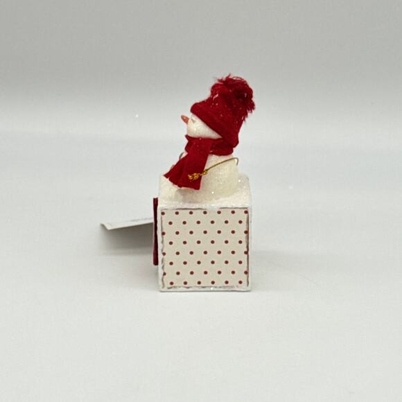 Bethany Lowe Holly Jolly Snowgirl on Block Winter Christmas Snowman Figurine NEW - Picture 5 of 7